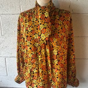 Saint Laurent rive gauche orange floral blouse 38